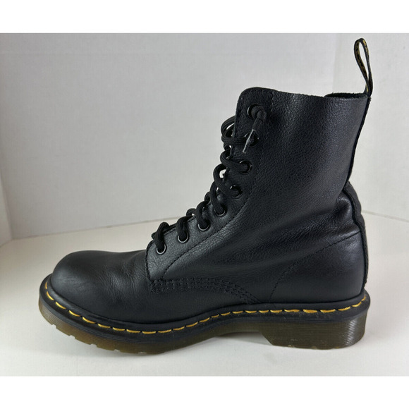 Doc Dr. Martens 1460 Virginia Soft Leather Boots Black Lace Up Women's Size 8 - Picture 4 of 14
